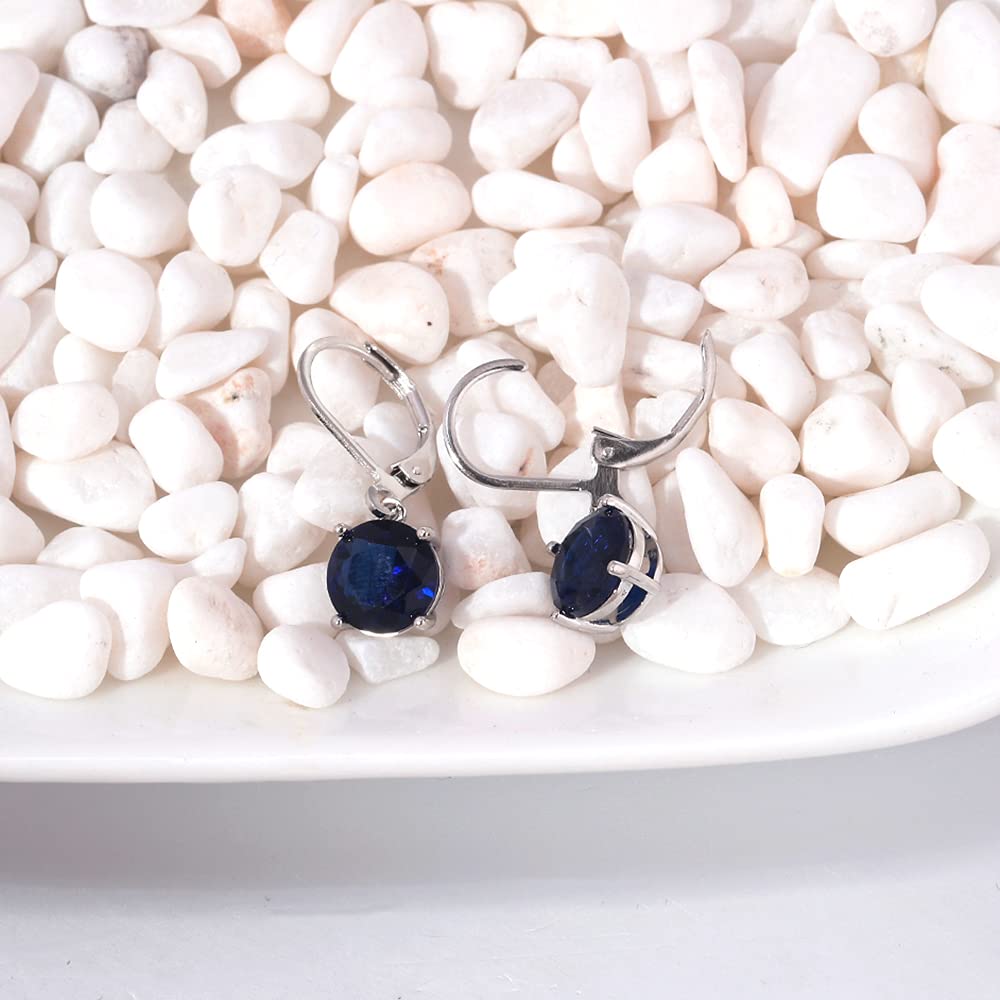 CiNily Leverback Dangle Earrings Created Dark Blue Crystal Drop Earrings White Gold Plated Jewelry for Women 8 mm