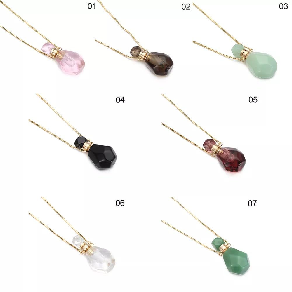 14K Yellow Gold Natural Stone Vial Necklace For Women - Glass Vial Pendant Water Drop Jar Perfume - Water Container Vial For Liquid Oil Diffuser Vial Jewelry