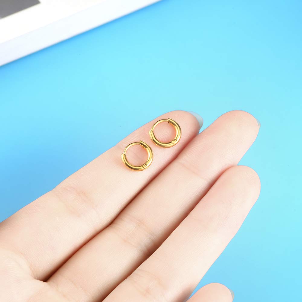 316L Surgical Stainless Steel Huggie Hoop Earrings 8mm Gold Hypoallergenic Earrings Hoop Cartilage Helix Lobes Hinged Sleeper Earrings For Men Women(B09:8mm Gold (THK 1.5mm))