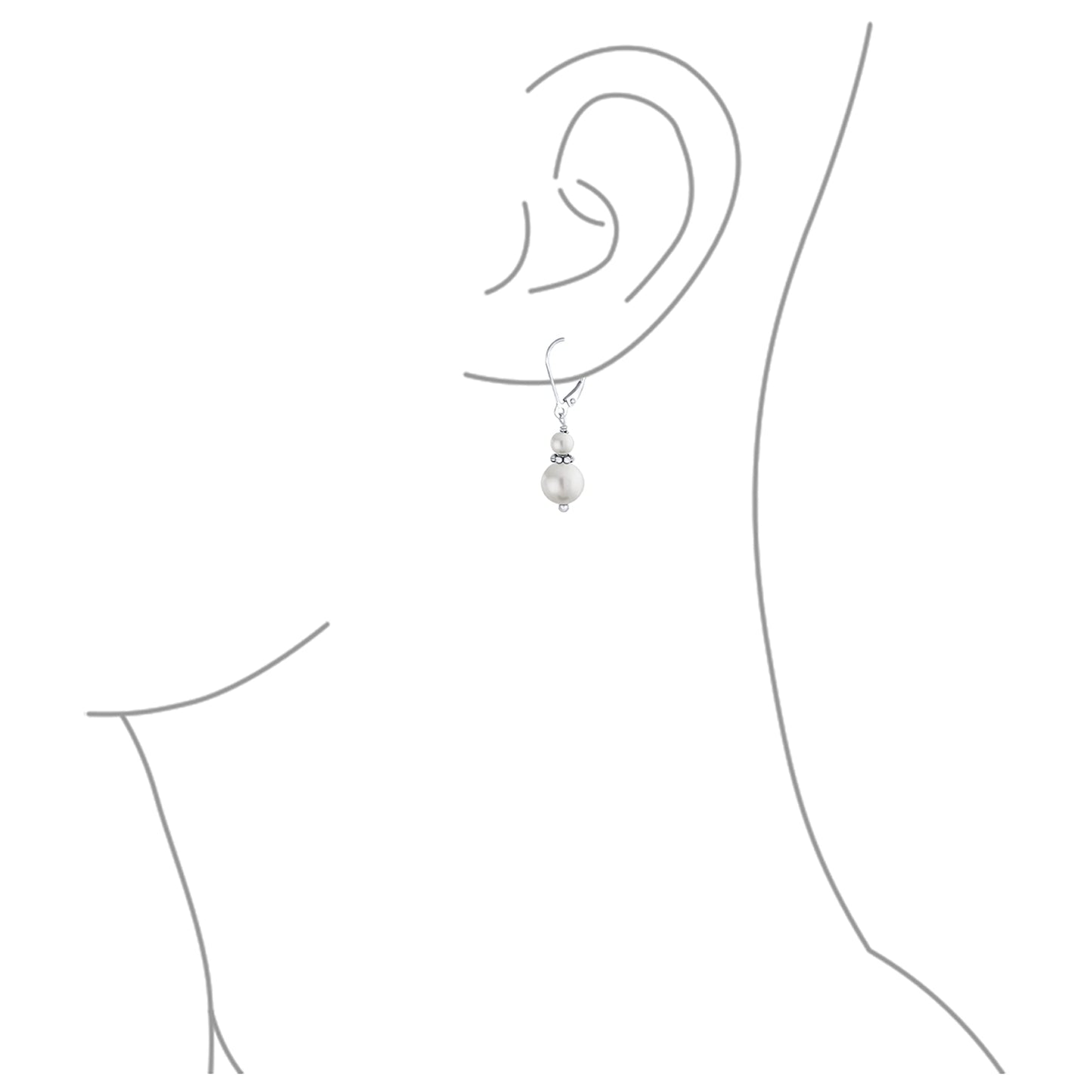 Bling Jewelry Timeless .925 Sterling Silver White Freshwater Cultured Pearl Bead 3MM & 8mm Balls Drop Earrings Milgrain Rondel Separator Lever Back Genuine Gemstone