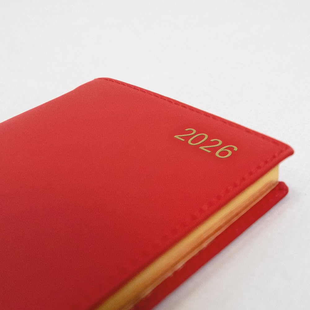 Letts of London® 2026 Belgravia Weekly/Monthly Appointment Book and Planner, 12 Months, January to December, Italian Leather, Vertical, Slim Size, 6.625" x 3.25", English, Red (C33SURD-26)