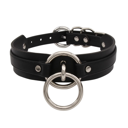 Lookook Fashion O-Ring Faux Leather Choker Necklaces Collar For Womens (Black Silver)
