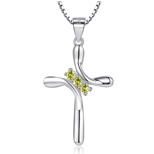 EVERU S925 Sterling Silver Cross Necklace for Women Birthstone Necklace with Cubic Zirconia 18K Gold Plated Cross Pendant Jewelry Ideal Gift Green Peridot August