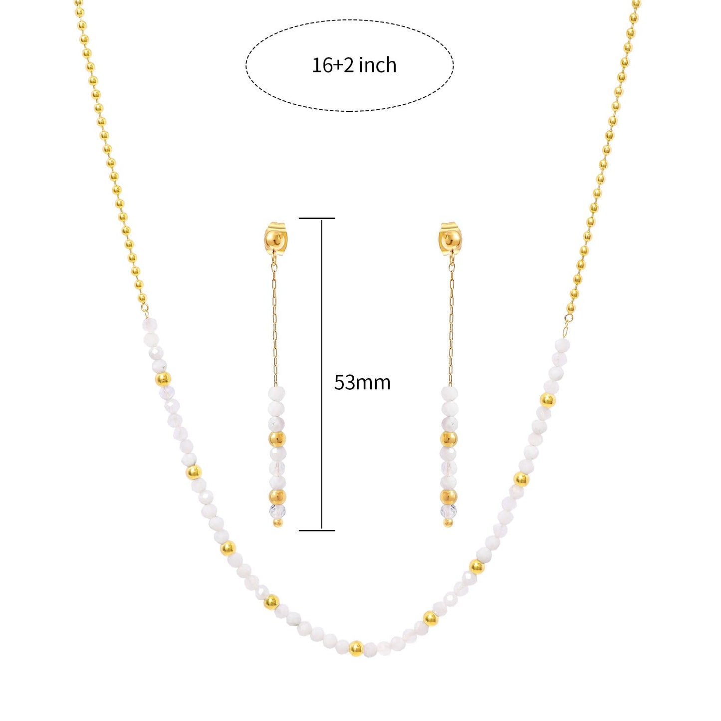 TaYolnFaSo Round Moonstone Beads Jewelry Set for Women 18K Gold Plated White Moonstone Necklace and Earrings Set Gift for Her