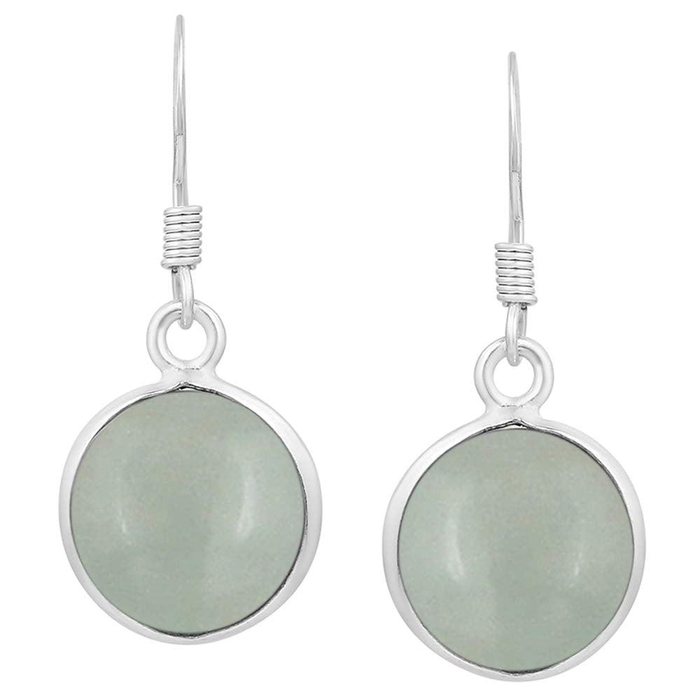 Natural Aquamarine 925 Silver Plated Dangle Earrings for Women - Round Shape Green Color Gemstone March Birthstone Handmade Jewelry Earrings - Birthday Gift for Her