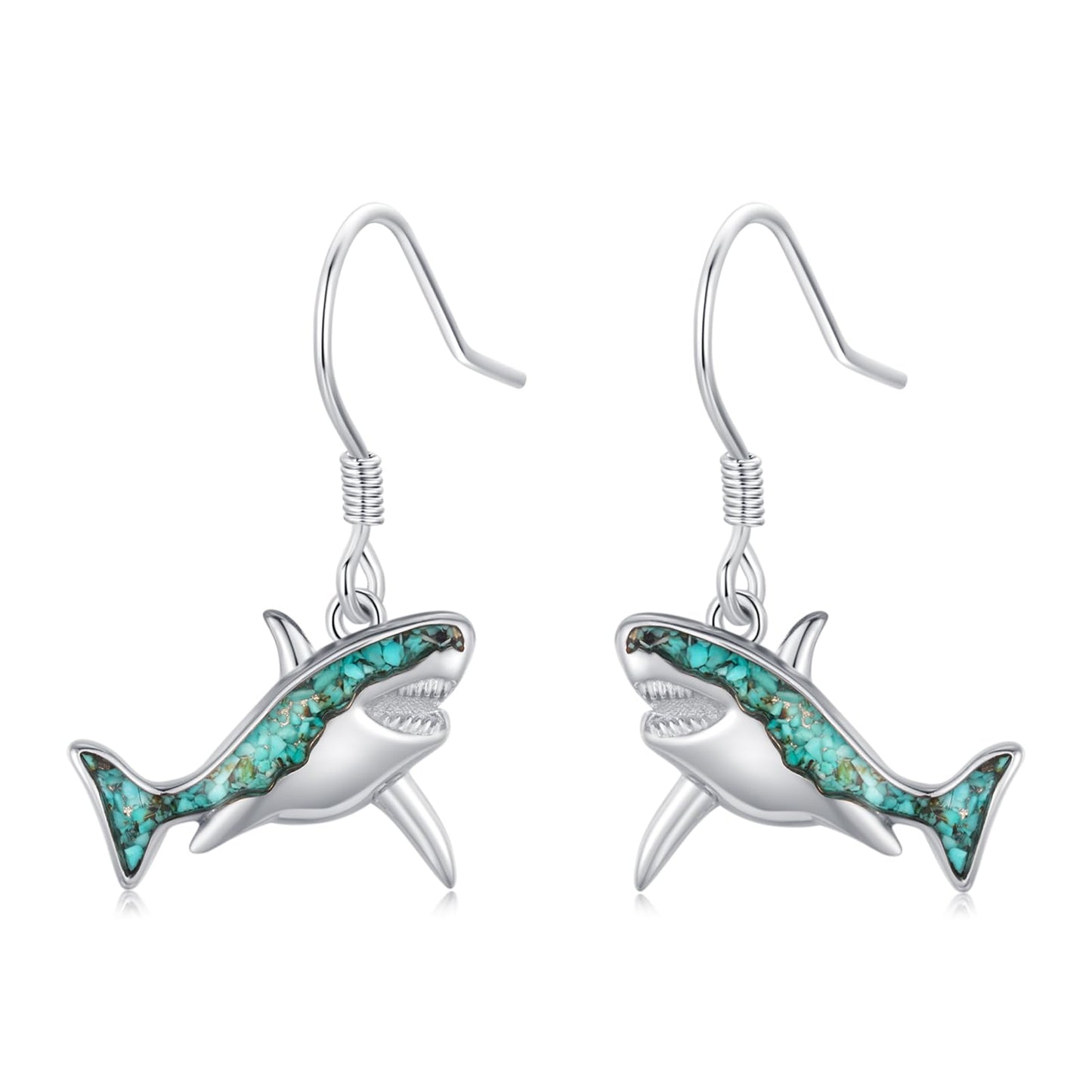 Shark Earrings for Women 925 Sterling Silver Turquoise Shark Dangle Drop Earrings Beach Themed Jewelry Ocean Gifts for Girlfriend Mom