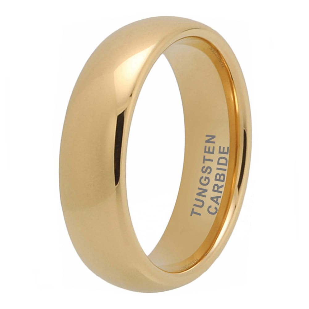 TUTISS 6mm Gold Tungsten Rings for Men Women Engagement Wedding Bands Domed Polished Comfort Fit Size 13