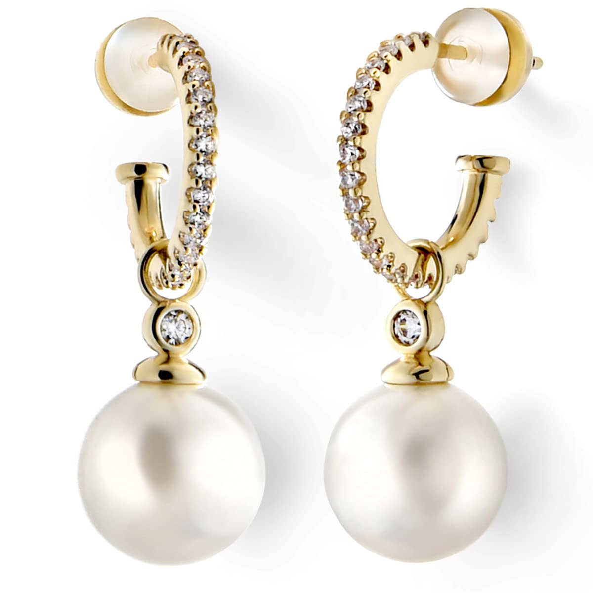 KZZENKI 14k Gold Pearl Earrings for Women, Sterling Silver Post Bridal Pearl Earrings Drop Dangle Earrings Cubic Zirconia Open Hoop earrings Jewelry Trendy