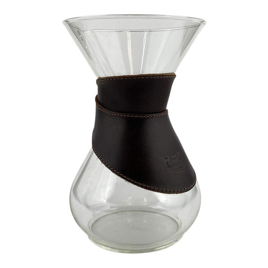 Hide & Drink, Pour Over Collar Compatible with Chemex 6-Cup Glass Handmade from Full Grain Leather - Bourbon Brown