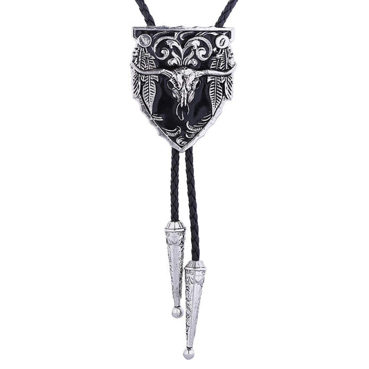 Popeoiuh Vintage Bolo Tie for Men Women Western Cowboy Leather Necktie Handmade Bolotie Cowboy Bull Head Shield Shape Bola Tie