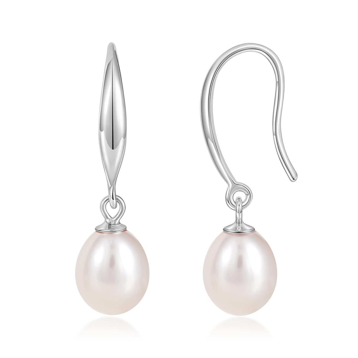 EAMTI Pearl Earrings for Women 925 Sterling Silver Freshwater Cultured Pearl Dangle Drop Earrings Hook Earrings Hypoallergenic