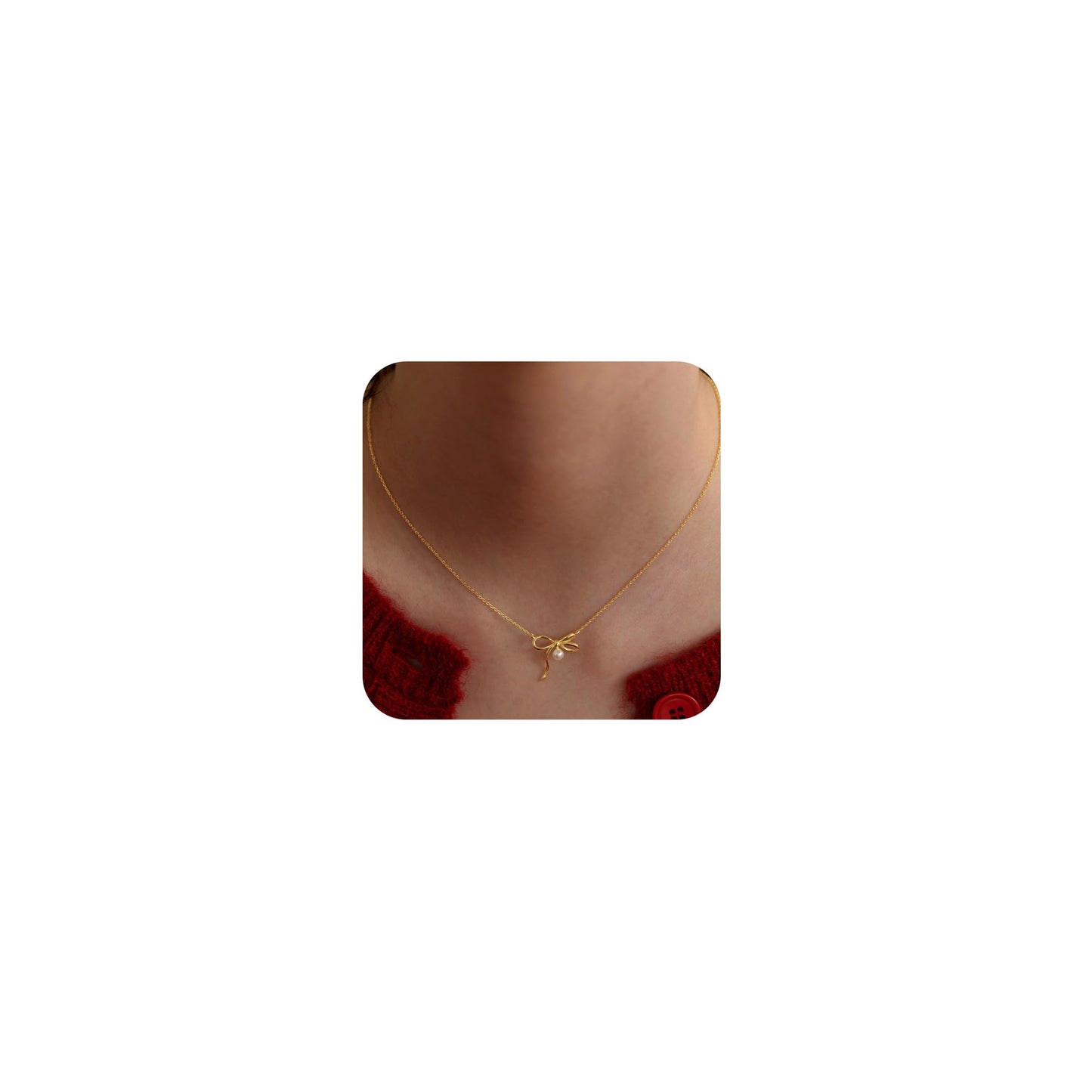 Poaiiu 14K Gold Plated Necklace for Women - Bow Necklace Dainty Choker Necklace Cute Small Tiny Beads Chain Pendant Necklaces Fashion Jewelry Gifts