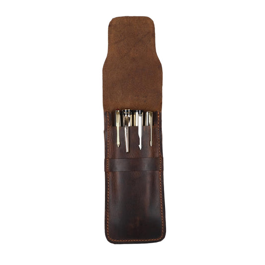 CestAntiQ Leather Pen Case - Handmade Executive Pen Holder - Professional Fountain Pen Organizer Pouch Brown