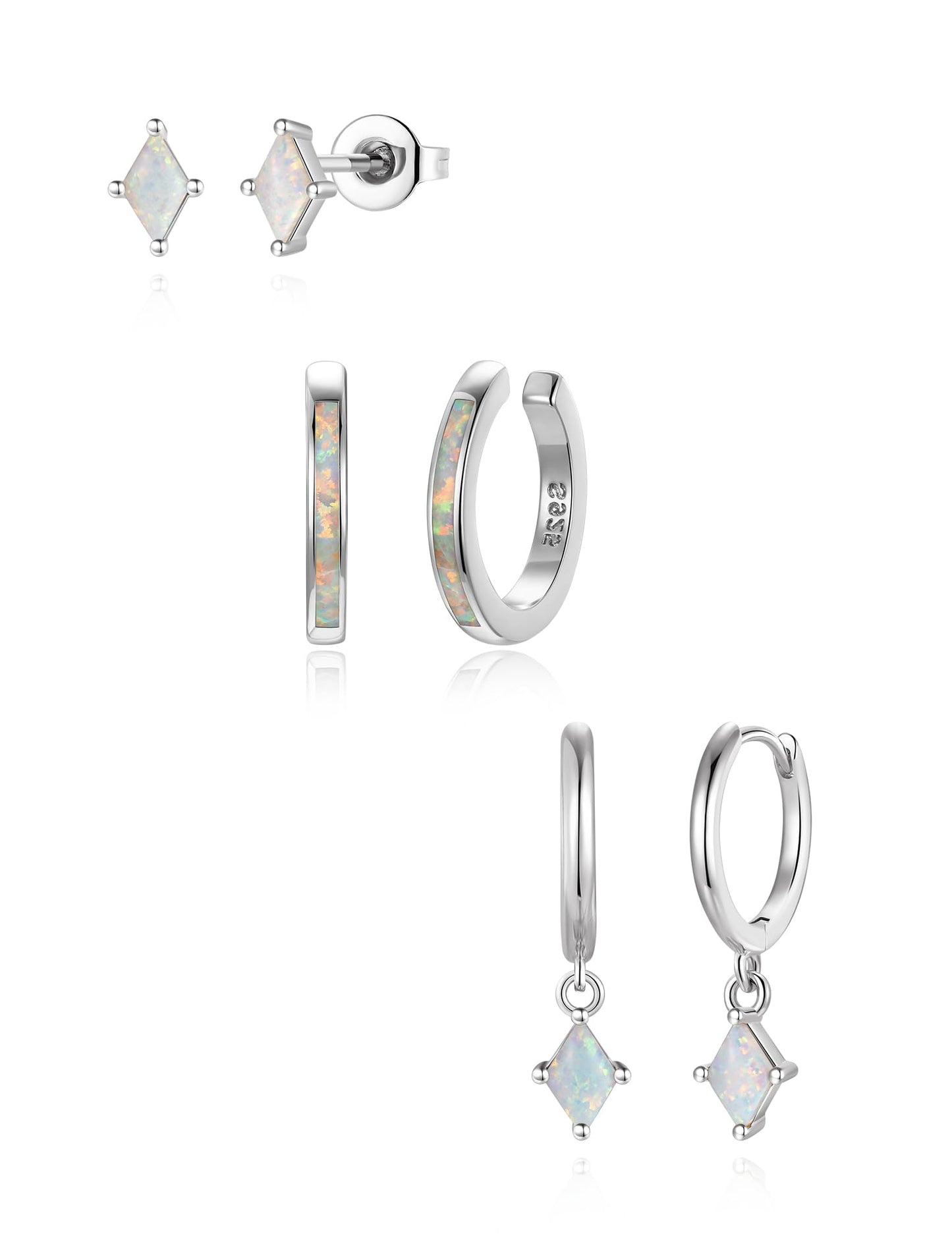 Angelady Sterling Silver Opal Earrings Set for Women, Hypoallergenic S925 Opal Hoop Earrings for Women, Dainty Silver Opals Dangle Earring Stacks for Women Trendy Opals Jewelry Gifts 2026