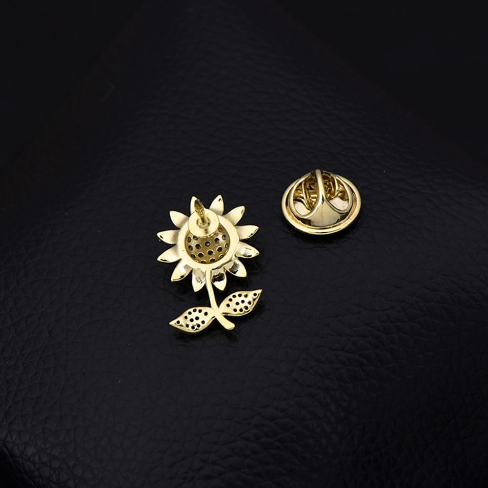 EMEGCY Sunflower Brooches for Women Rhinestone Sunflower Brooch Pins 18K Gold Plated Sunflower Lapel Pins Jewelry for Mom Wife