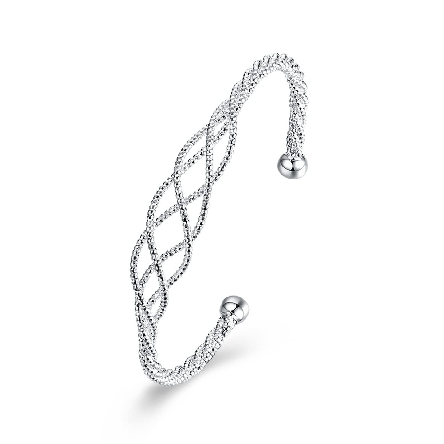 Solid 925 Sterling Silver Bracelet for Women Dainty Open Cuff Bangle Bracelets Trendy Crossover Twisted Bracelet Handmade Adjustable Bracelet Fashion Women Jewelry for Women Teens Birthday Holiday