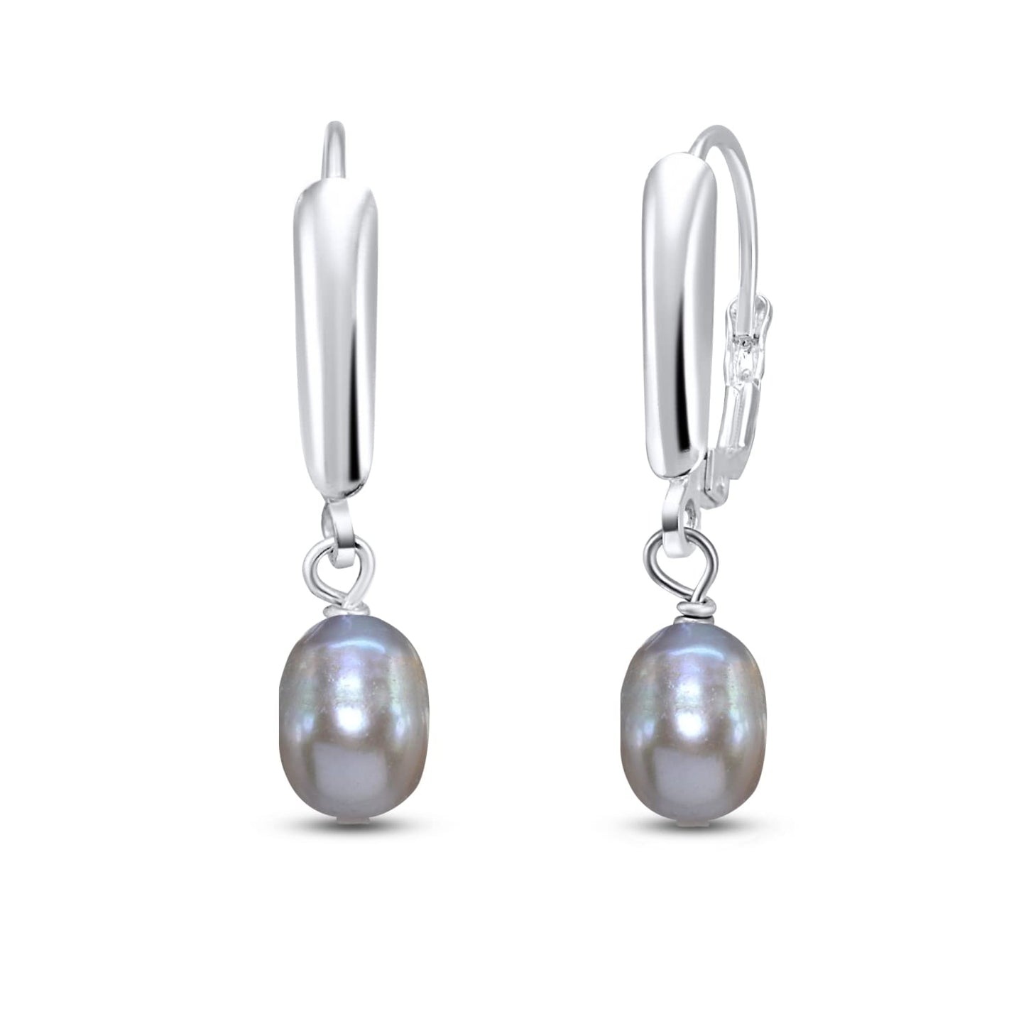 Baroque Freshwater Cultured Grey Pearl Leverback Dangle Sterling Silver Earrings for Women