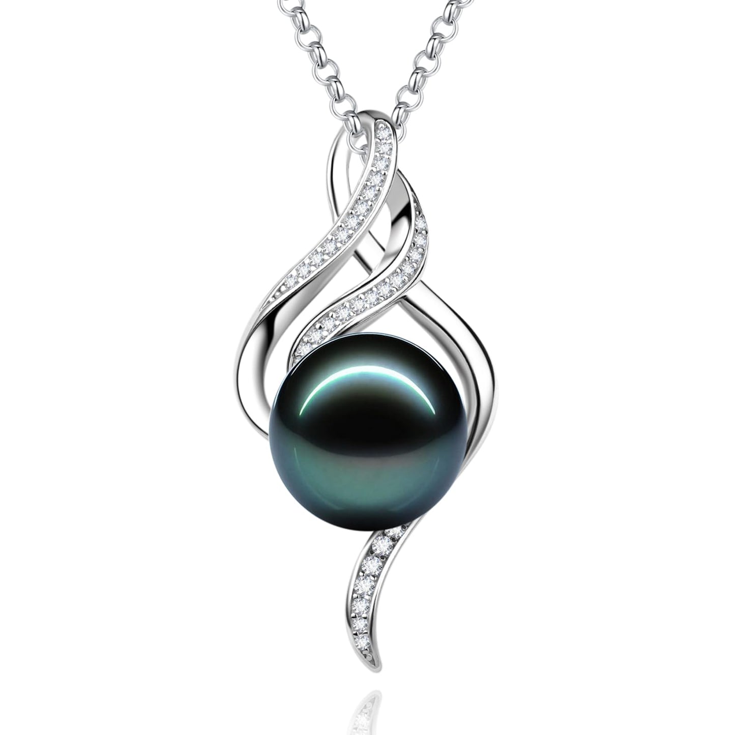 FANCIME Gift for Women Wife Natural Tahitian Pearl Necklace Sterling Silver Ondine’s Heart 10-12MM Black Pearl Luxury Jewelry Gift for Women, Mother, Wife, 16"+2" Adjustable
