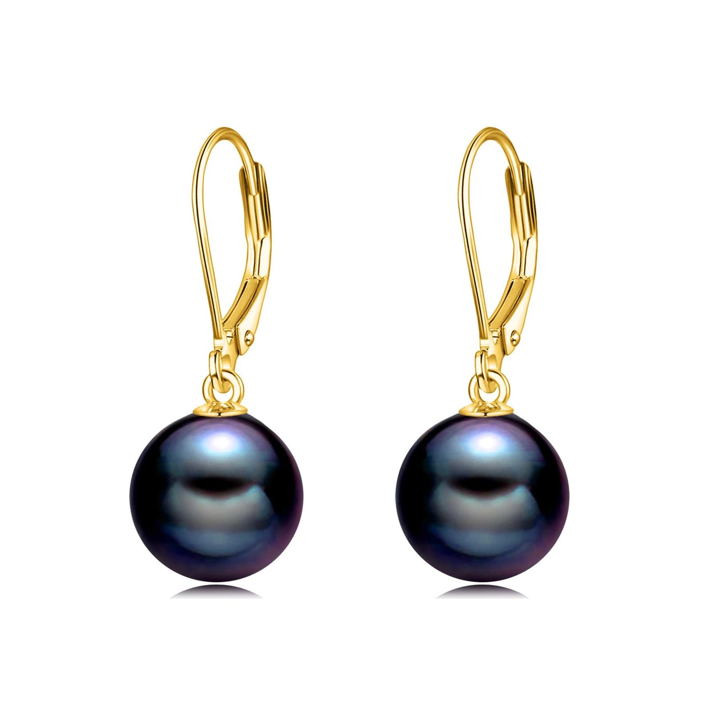 925 Sterling Silver Black Pearl Leverback Earrings Dangle Drop 18K Gold Plated Jewelry Gifts for Women (Black Pearl-Gold)