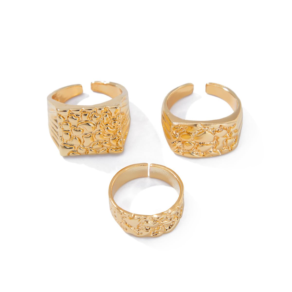 3Pcs Gold Chunky Knuckle Rings for Men Women Punk Stackable Finger Rings Set Hip Hop Harmmered Texture Statement Ring Vintage Gothic Ring Birthday Party Christmas Halloween Valentines Day Wedding Holiday Jewelry (Gold)