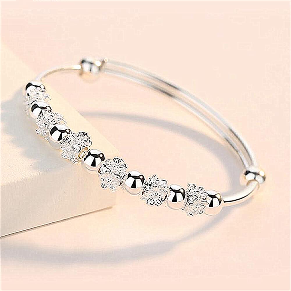 Sterling Silver Bracelets For Women 925 Sterling Silver Beads Bangle Bracelet Transfer Lucky Cuff Bracelet Adjustable Fashion Women Jewelry