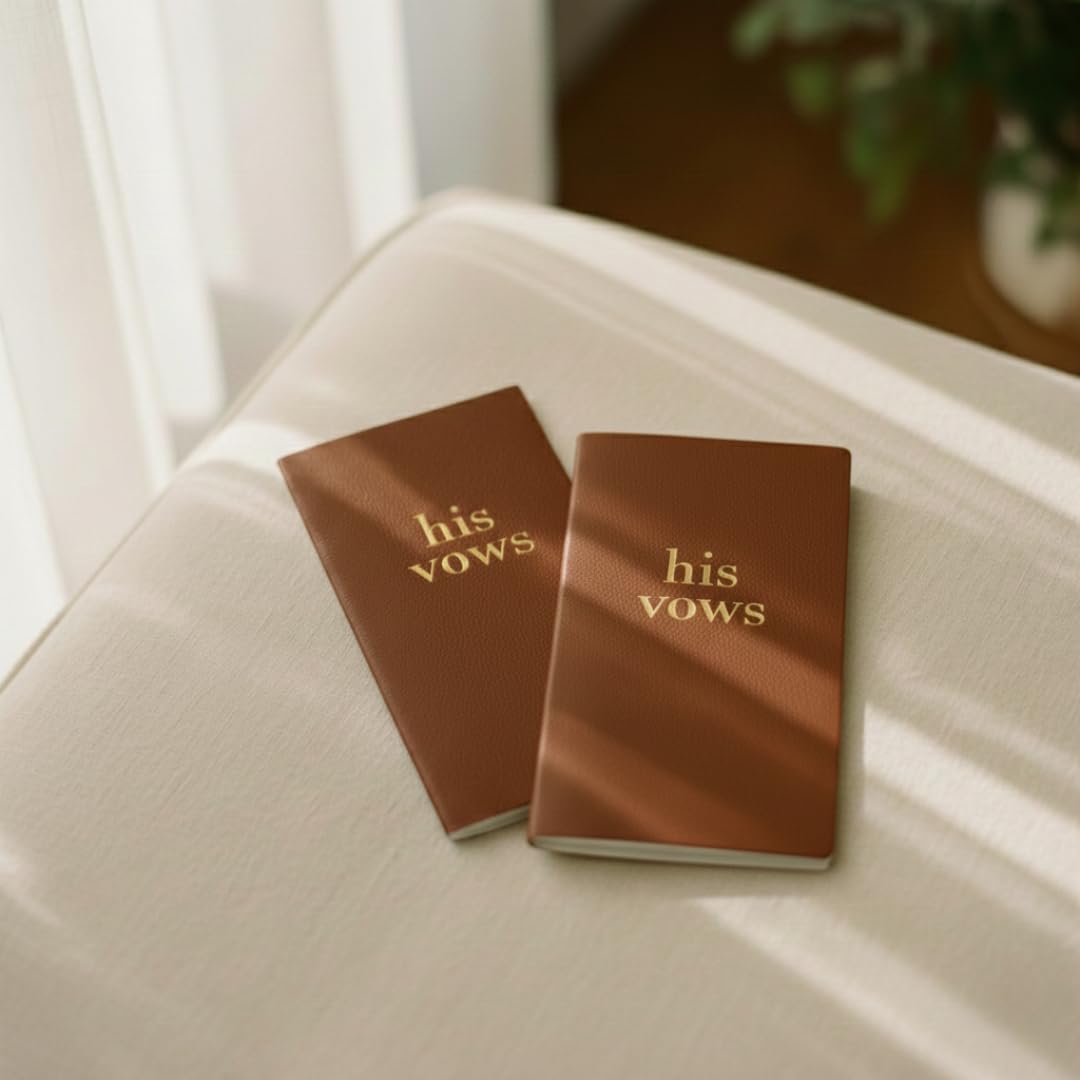 Pretty Robes LGBTQ Premium Leather Vow Books His and His Booklet - Wedding Stuff & Essentials for LGBTQ Wedding - Ideal Gift, Must Have Wedding Planning Books - Keepsafe Gay Couple (Brown/Brown)