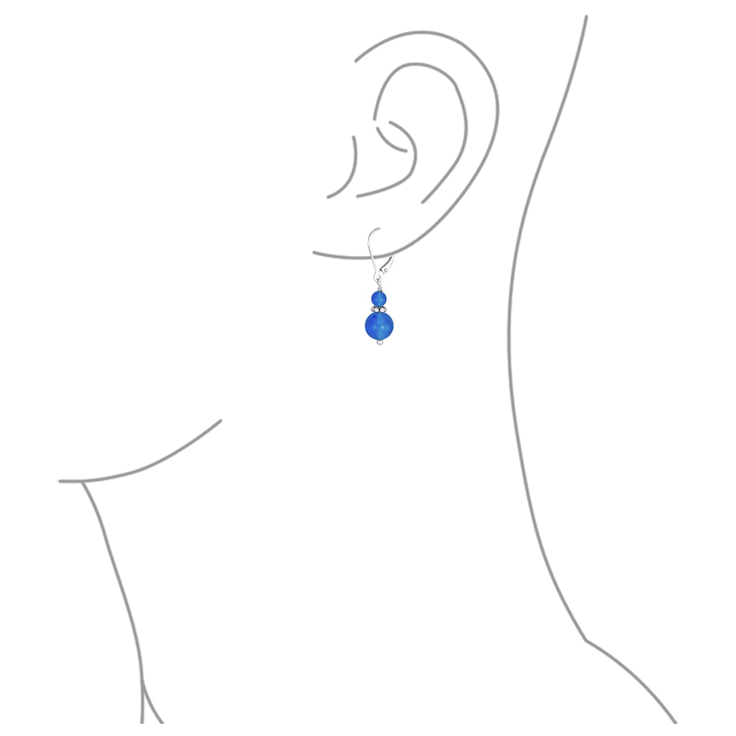 Bling Jewelry Bali Style .925 Sterling Silver Blue Agate Bead 3MM & 8mm Balls Drop Earrings Milgrain Rondel Separator Lever Back Genuine Gemstone