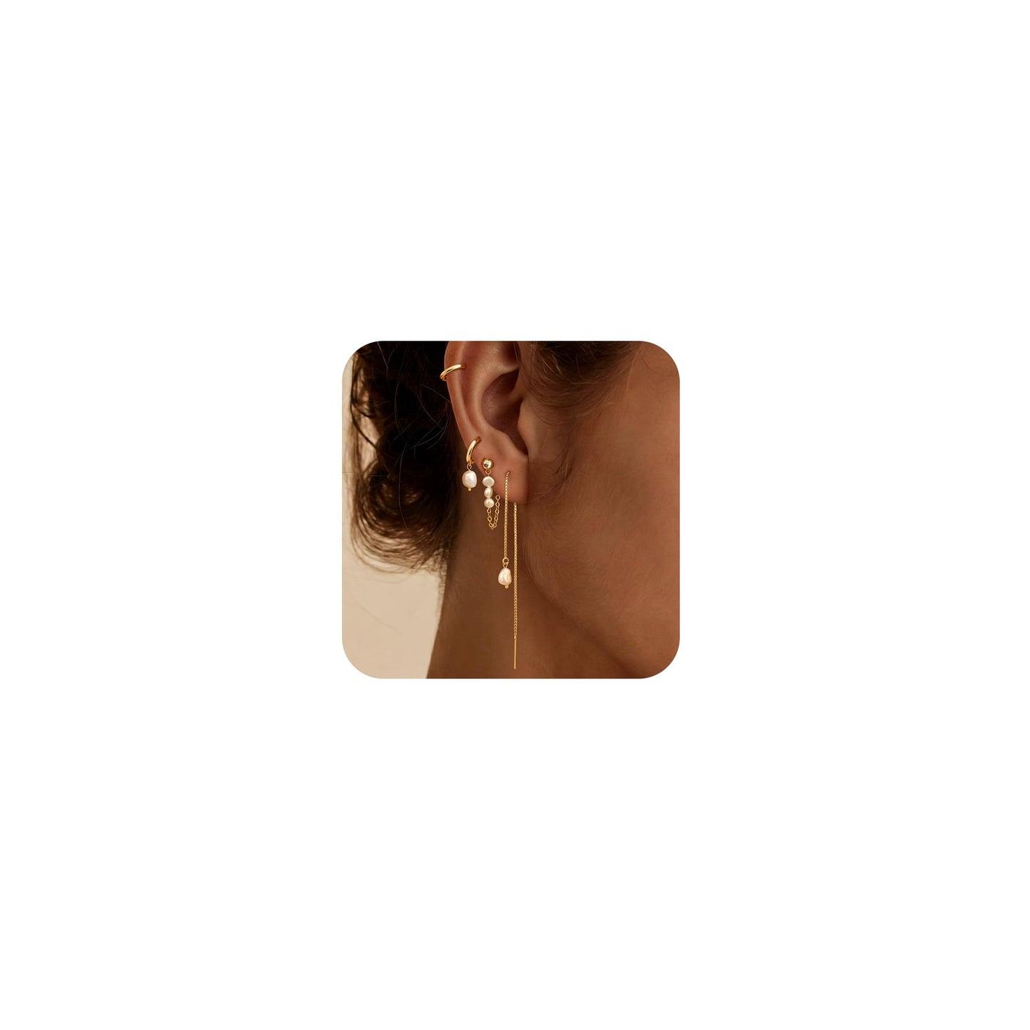 Gold Pearl Hoop Earrings for Women Non Tarnish – 14K Gold Plated Hypoallergenic Huggie Dangle Drop Earrings Set for Multiple Piercings & Cartilage, Trendy Jewelry Gift
