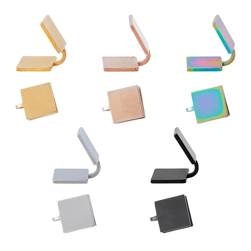 TNKBREEZE 5 Pairs Clip-on Earrings 5 Colors Stainless Steel Non-pierced Pressure Earrings Square Compression Earring Adjustable Cuff Earring for Women Men Ladies