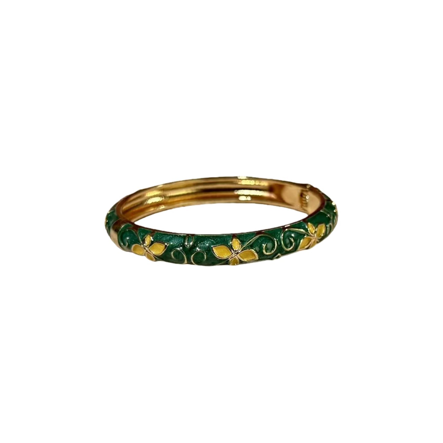 MQCEHTI Vintage Flower Cloisonne Bangle Bracelet for Women, Enamel Chunky Gold Plated Bracelets Jewelry Gifts (Emerald Yellow Flower)