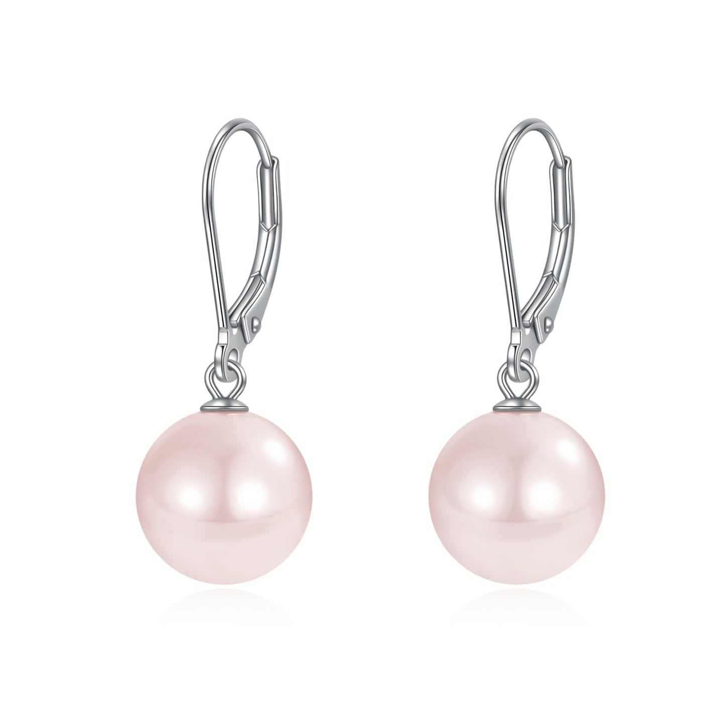 Rnivida 925 Sterling Silver Pink Pearl Leverback Earrings,Hypoallergenic Round Pearls Drop Jewelry Gift for Women