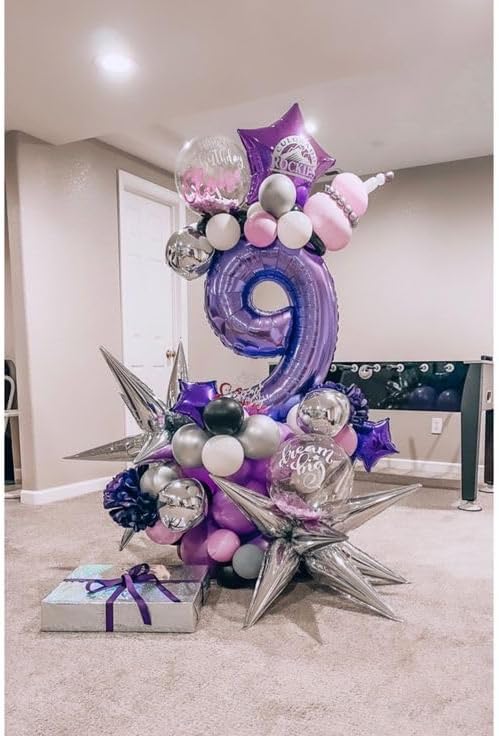 Purple Number 9 Balloon - 40 Inch Giant Birthday Decoration for 9th, 19th, 29th, 90th Celebrations