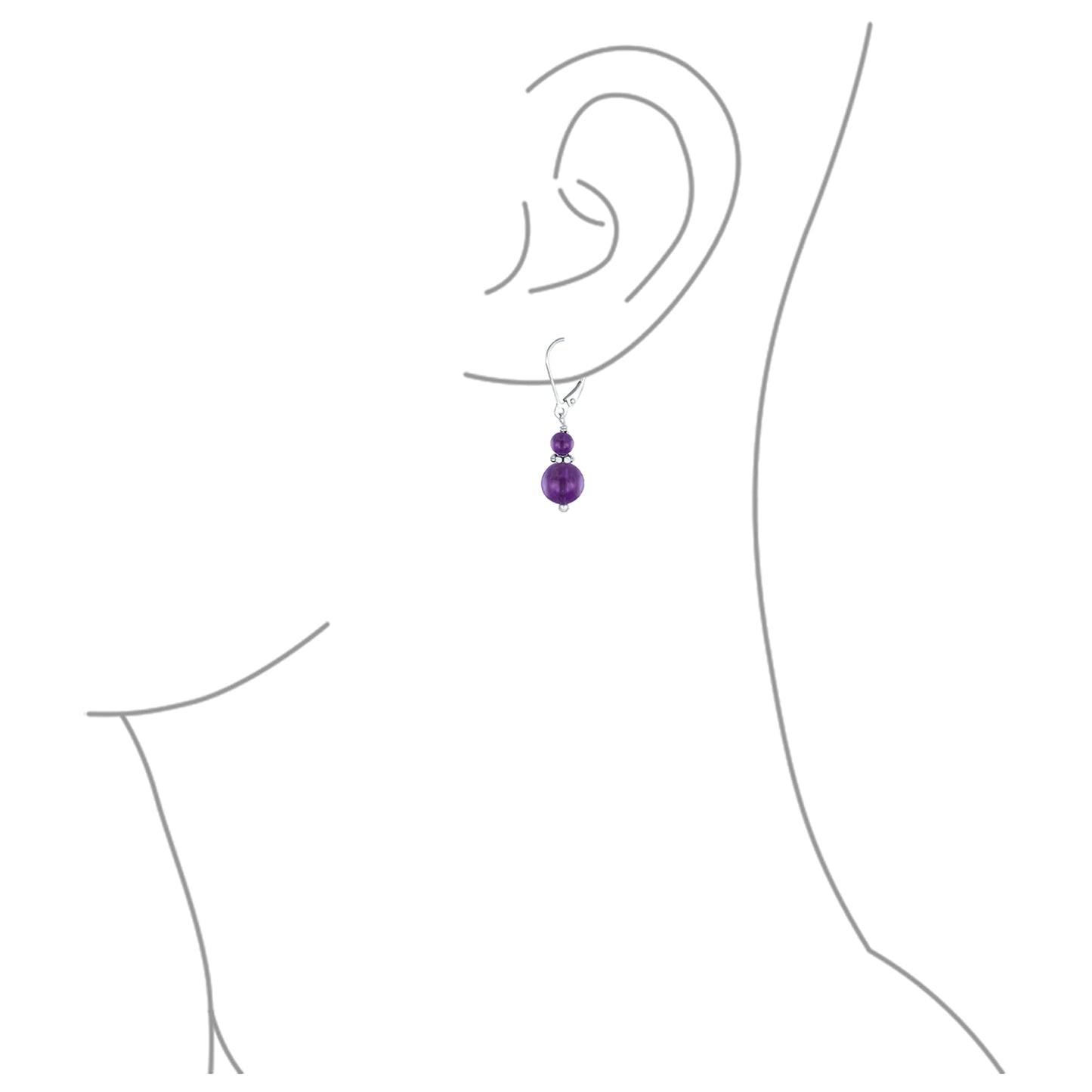 Bling Jewelry Bali Style .925 Sterling Silver Purple Amethyst Bead 3MM & 8mm Balls Drop Earrings Milgrain Rondel Separator Lever Back Genuine Gemstone