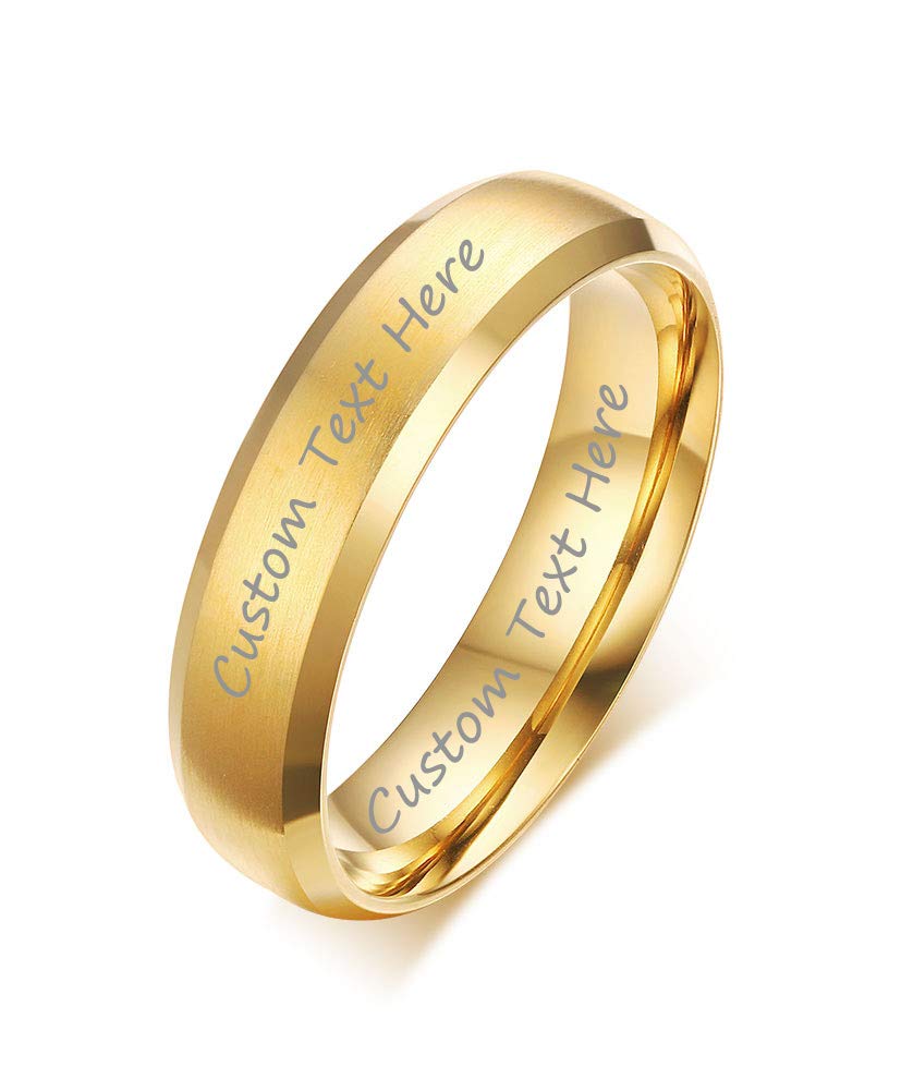 VNOX Customize Gold Plated Stainless Steel Beveled Edge Matte Brushed Finish Rings for Wedding Band,Size 12