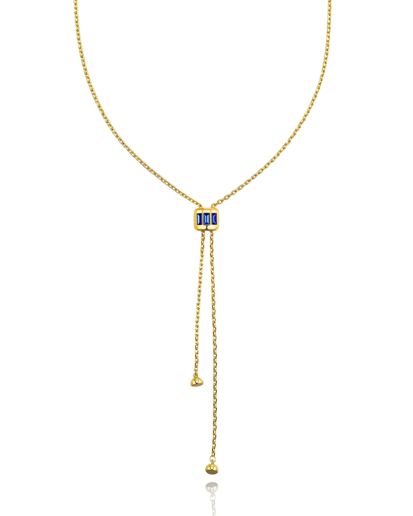 Visit the SNGIA Store Long Drop 18K Gold Plated Stacked Layered Lariat FULLY ADJUSTABLE Pull Through Blue Sapphire CZ Tassel Chain Pendant Necklace For Women by SNGIA, Dainty Trendy Gemstone Bolo Slip Sweater Statement Jewelry Gifts, Bohemian Vintage Hand