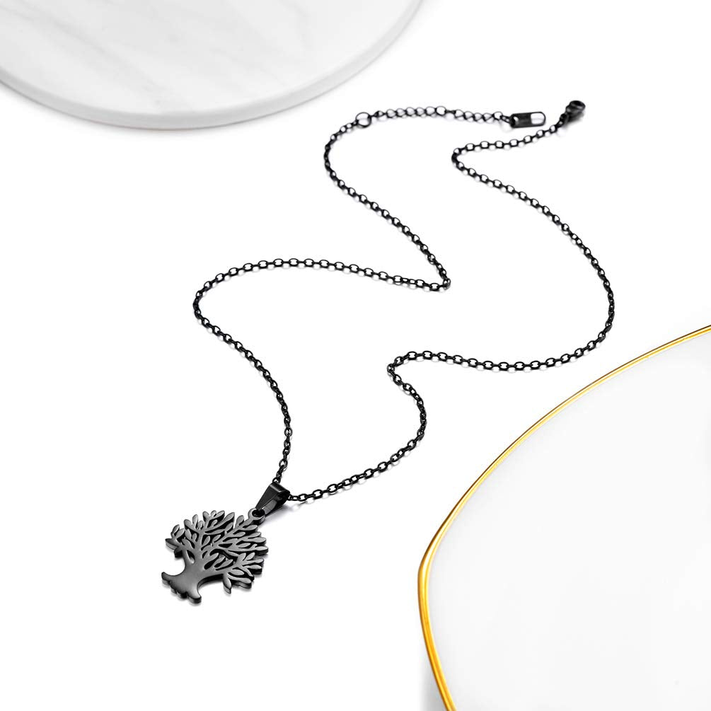 PROSTEEL Black Stainless Steel Tree of Life Necklace Womens Jewelry Family Tree Pendant