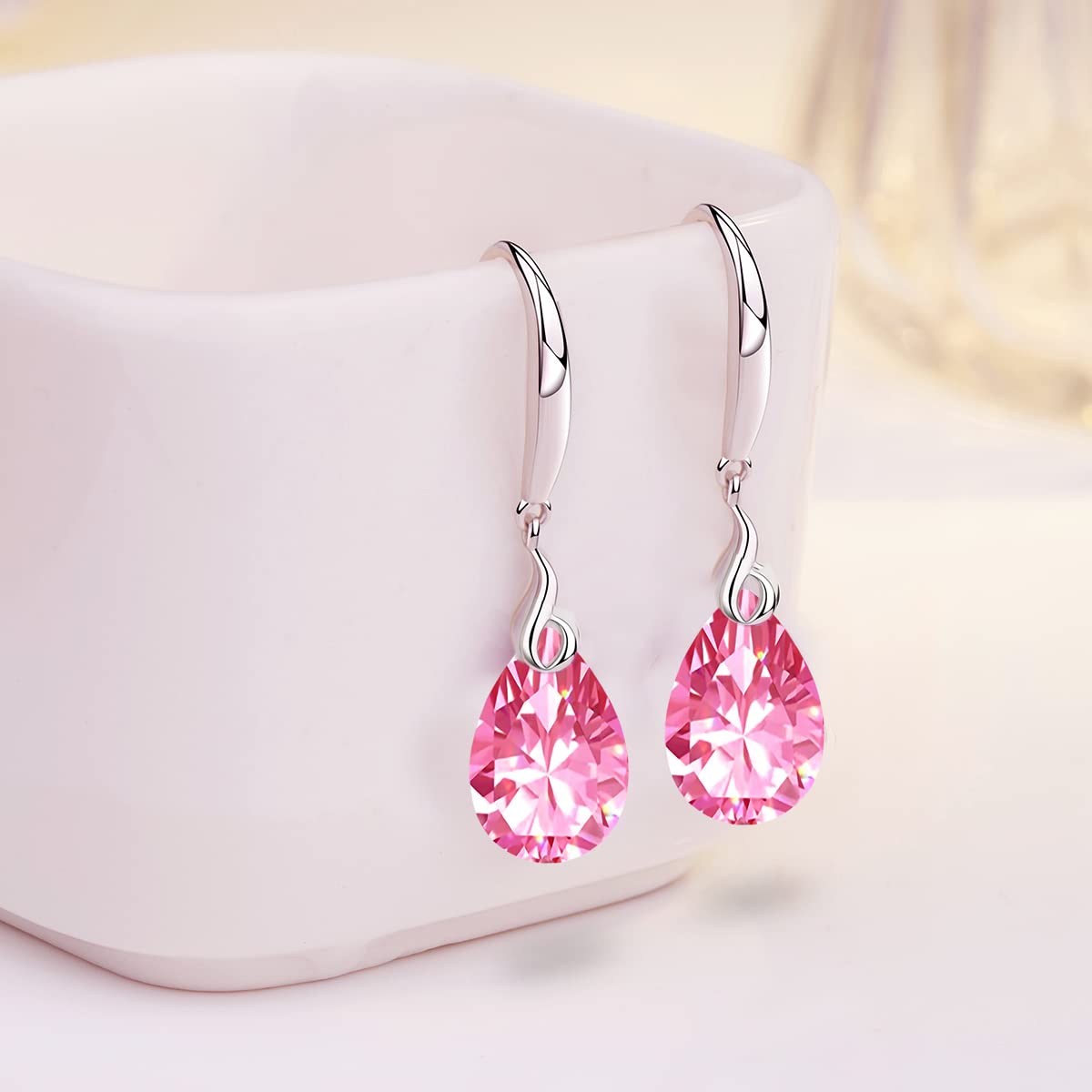 ML S925 Sterling Silver 12mm Naked Drill Crystal Earrings For Women (Earrings Pink color)