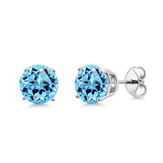 Gem Stone King 2-4 Cttw Round Gemstone Birthstone Stud Earrings For Women Men | 925 Sterling Silver | Round 7MM | Fine Jewelry Gifts for Women Her Mom Wife Men | Swiss Blue Topaz-November