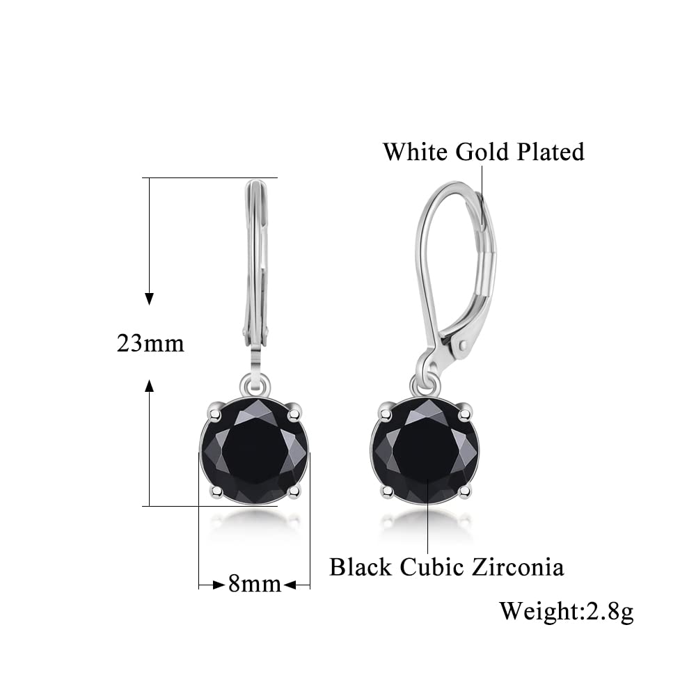CiNily Leverback Dangle Earrings Created Black Crystal Drop Earrings White Gold Plated Jewelry for Women 8 mm
