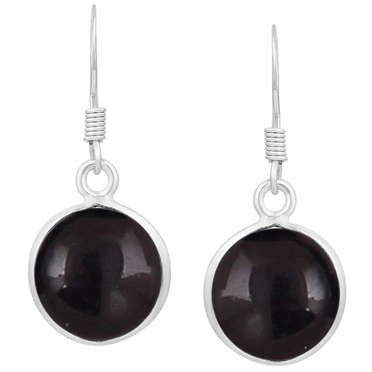 Natural Black Onyx 925 Silver Plated Dangle Earrings for Women - Round Shape Black Color Gemstone July Birthstone Handmade Jewelry Earrings - Birthday Gift for Her