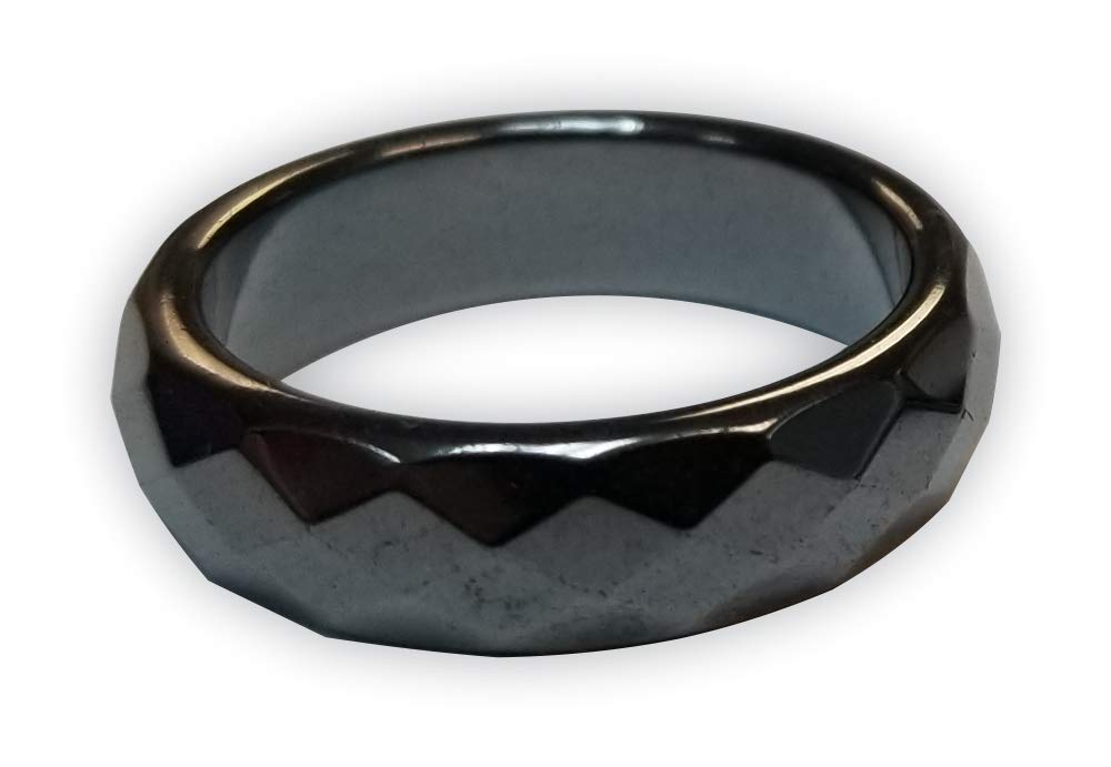 MAGNEHEALTH Hematite Rings - Beveled Magnetic Band Ring for Men and Women, Unisex Black Hematite Magnetic Ring, Absorbs Negative Energy Anxiety Balance and Root Chakra Jewelry, Size 12