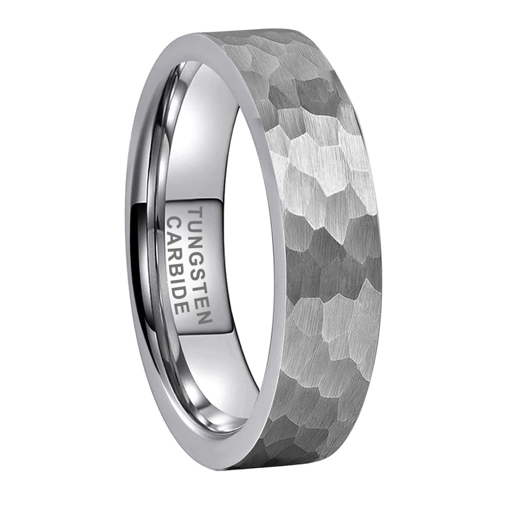 TUTISS 6mm Hammered Tungsten Rings for Men Women Fashion Engagement Wedding Bands Pipe Cut Matte Finish Comfort Fit Size 10