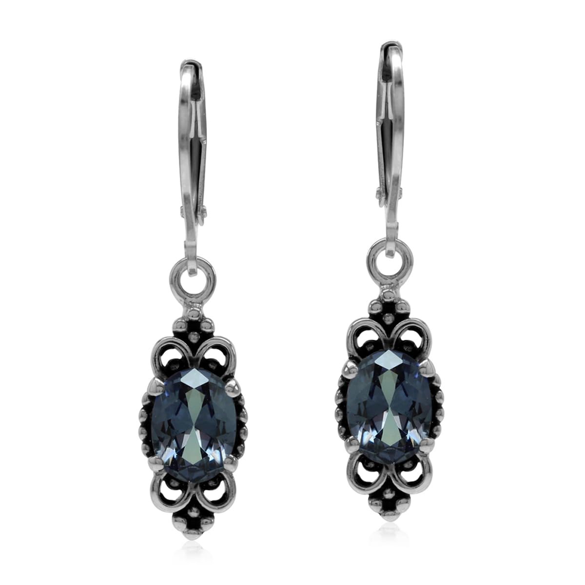 Silvershake Created Color Change Alexandrite 925 Sterling Silver Balinese Style Leverback Dangle Earrings