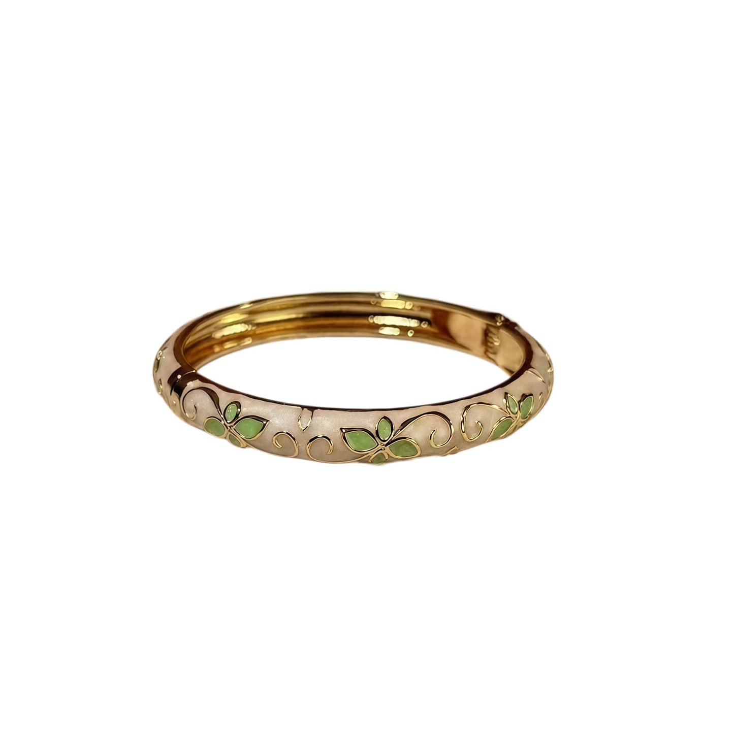 MQCEHTI Vintage Flower Cloisonne Bangle Bracelet for Women, Enamel Chunky Gold Plated Bracelets Jewelry Gifts (White Green Flower)
