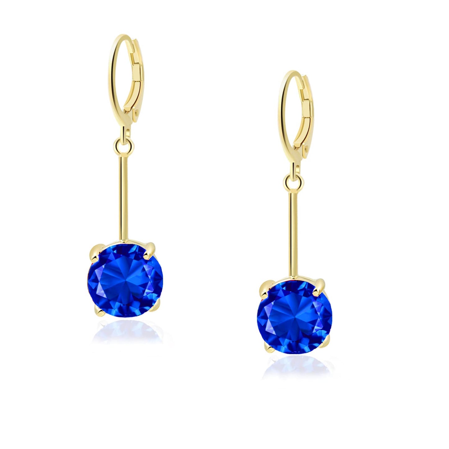 VONSSY Gemstone Drop Dangle Earrings | Platinum/Gold Plated Leverback Crystal Cubic Zirconia Hanging Red/Pink/Blue Earrings (Sapphire Blue-Gold)