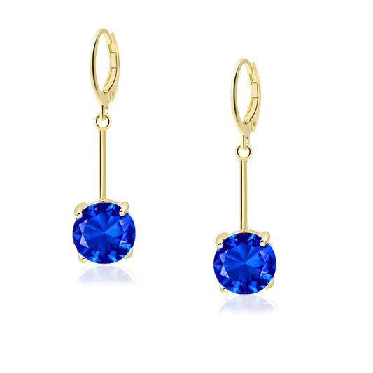 VONSSY Gemstone Drop Dangle Earrings | Platinum/Gold Plated Leverback Crystal Cubic Zirconia Hanging Red/Pink/Blue Earrings (Sapphire Blue-Gold)