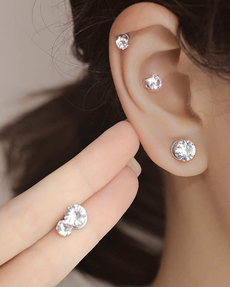 Magnet 6 Prong Set Cubic Zirconia Clip on Fake Stud Earrings for Women Men Cartilage Non Pierced Ear Senstive Ear CZ Crystal Huggie Studs Hypoallergenic Jewelry Gifts Duaghter Bff Birthday (8mm)
