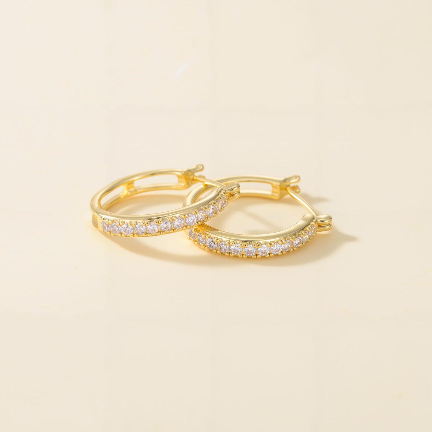14K Gold Earrings for Women Small 14K Gold Hoop Earrings Trendy 35mm Womens Gold Huggie Earring with Cubic Zirconia Hypoallergenic