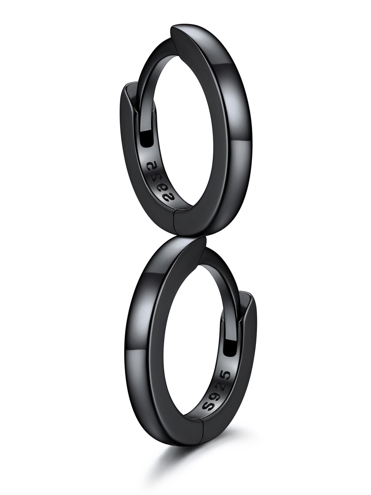 SILVERCUTE 925 Sterling Silver Huggie Hoop Earrings for Women,Hypoallergenic Black Small Hoop Earring Cartilage Earring Lightweight Huggies Earrings for Women,8/10/12mm
