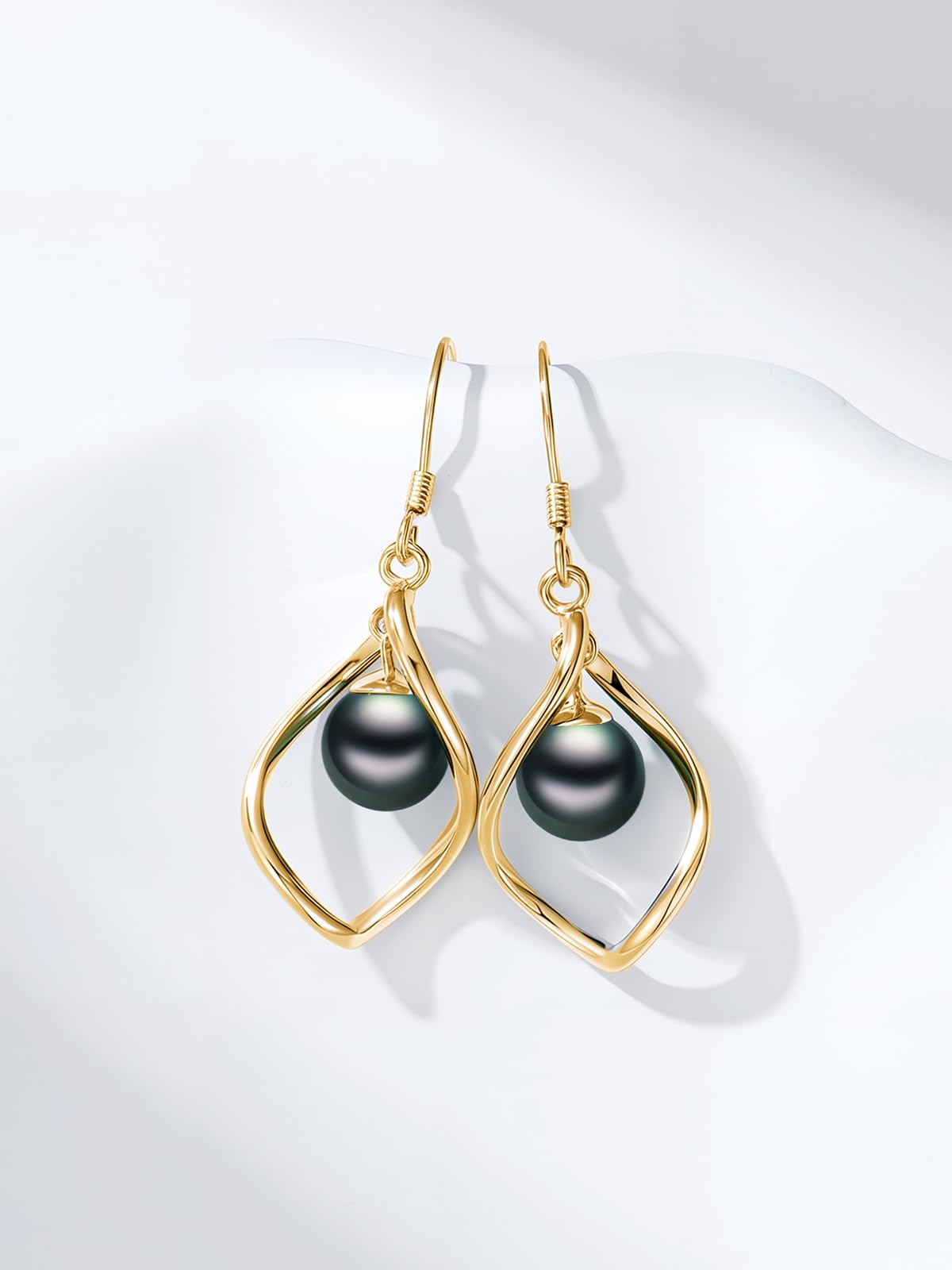 KANNSOAR Tahitian Black Pearl 6MM AAAA 18K Yellow Gold Plated Sterling Silver Dangle Drop Earrings for Women Wife Mom Girlfriend Valentine Jewelry Gift for Anniversary Her Birthday(Yellow Gold)